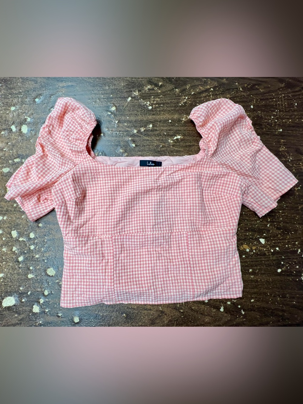 Lulus Pink Gingham Puff Sleeve Corset Crop Top L NWT